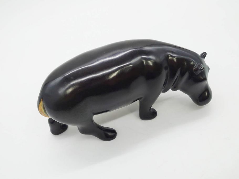 Loet Vanderveen(ロート・ヴァンダーヴィーン)　ブロンズ　カバ　52/1000　高さ 約8.7cm　シックで重厚感のある置物(彫刻、金彩、動物、アニマル、オブジェ、ディスプレイ、オランダ)(R-081469)　