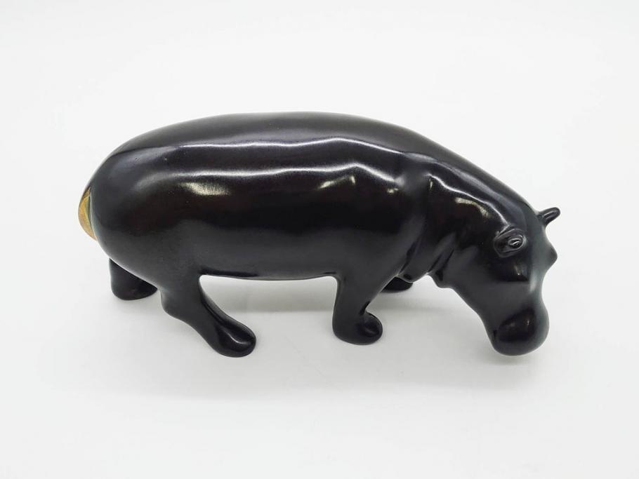Loet Vanderveen(ロート・ヴァンダーヴィーン)　ブロンズ　カバ　52/1000　高さ 約8.7cm　シックで重厚感のある置物(彫刻、金彩、動物、アニマル、オブジェ、ディスプレイ、オランダ)(R-081469)　