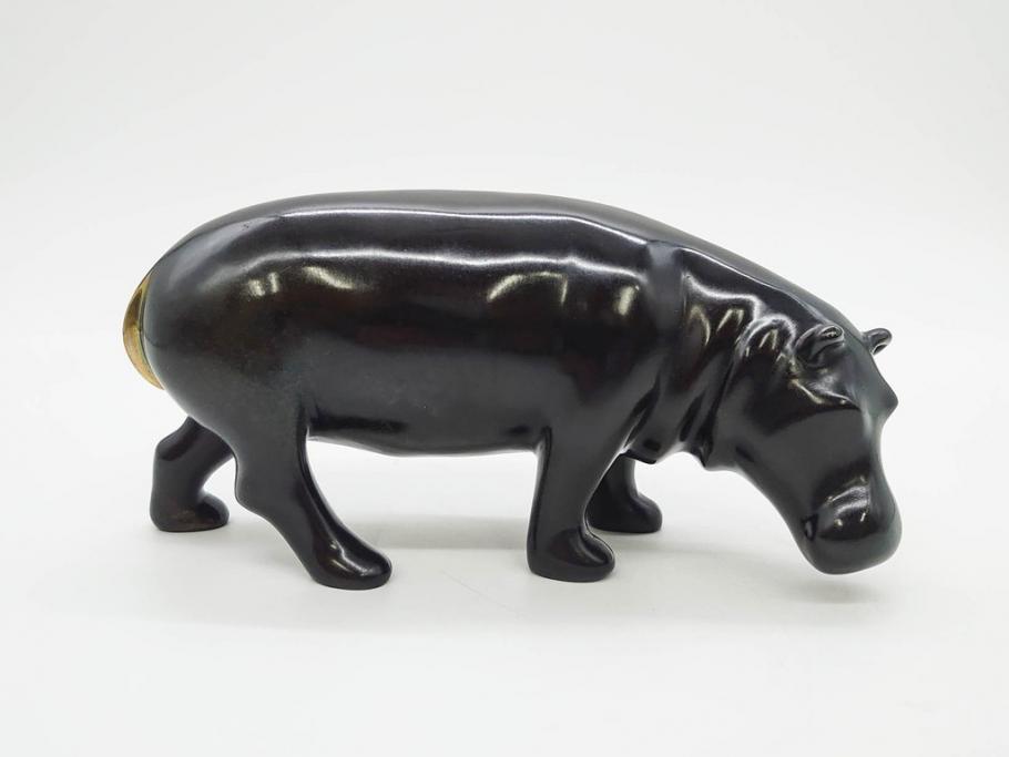 Loet Vanderveen(ロート・ヴァンダーヴィーン)　ブロンズ　カバ　52/1000　高さ 約8.7cm　シックで重厚感のある置物(彫刻、金彩、動物、アニマル、オブジェ、ディスプレイ、オランダ)(R-081469)　