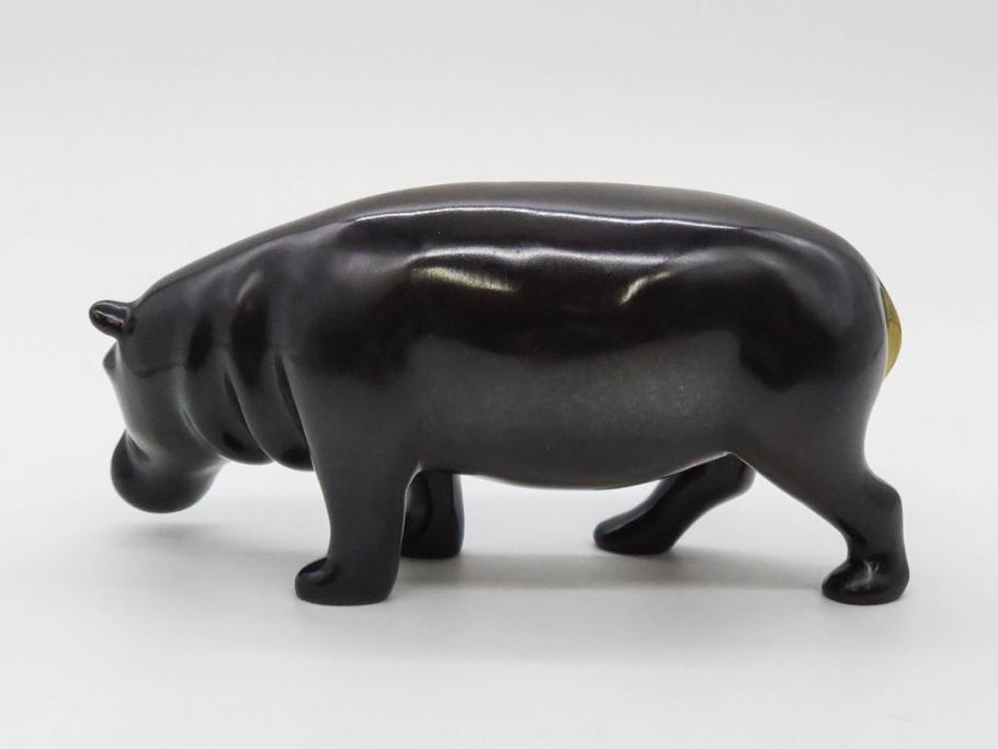 Loet Vanderveen(ロート・ヴァンダーヴィーン)　ブロンズ　カバ　52/1000　高さ 約8.7cm　シックで重厚感のある置物(彫刻、金彩、動物、アニマル、オブジェ、ディスプレイ、オランダ)(R-081469)　