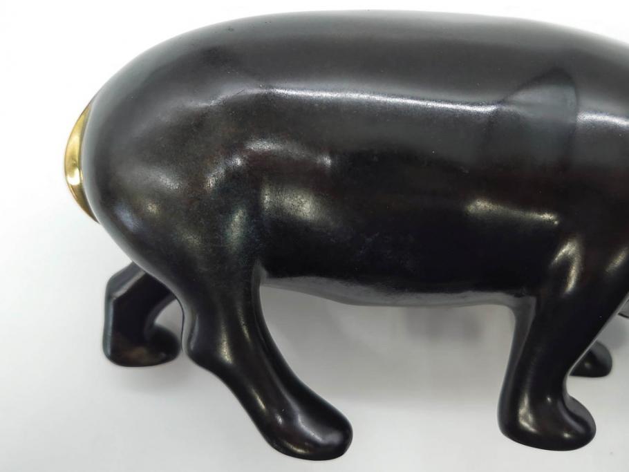 Loet Vanderveen(ロート・ヴァンダーヴィーン)　ブロンズ　カバ　52/1000　高さ 約8.7cm　シックで重厚感のある置物(彫刻、金彩、動物、アニマル、オブジェ、ディスプレイ、オランダ)(R-081469)　