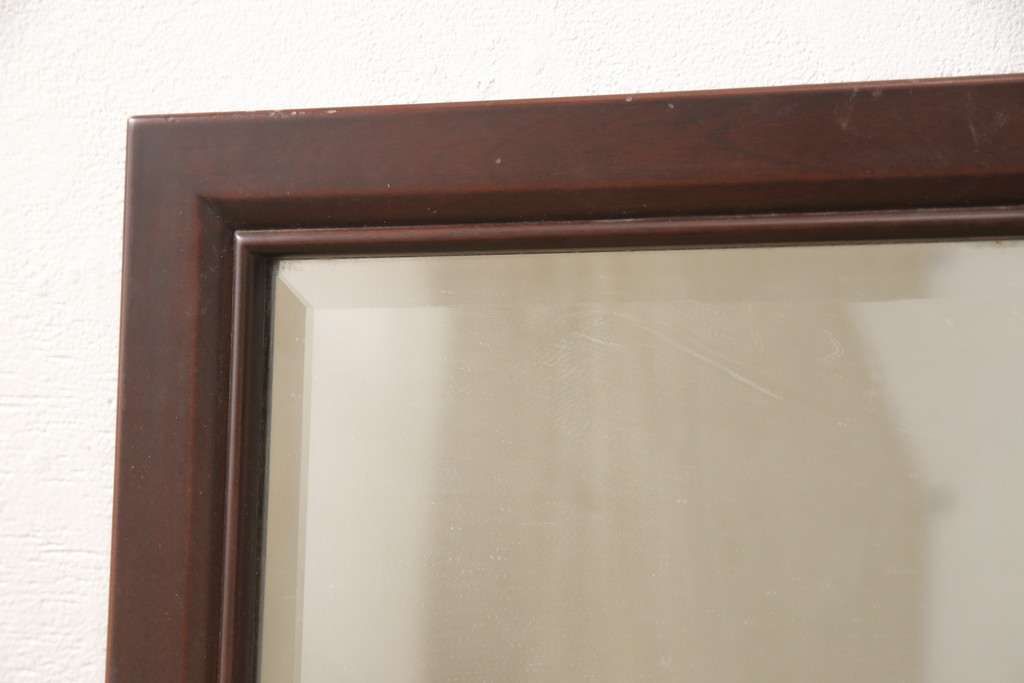 和製ビンテージ　カバ材　シンプルデザインで上品なウォールミラー(壁掛け鏡、ヴィンテージ)(R-057486)