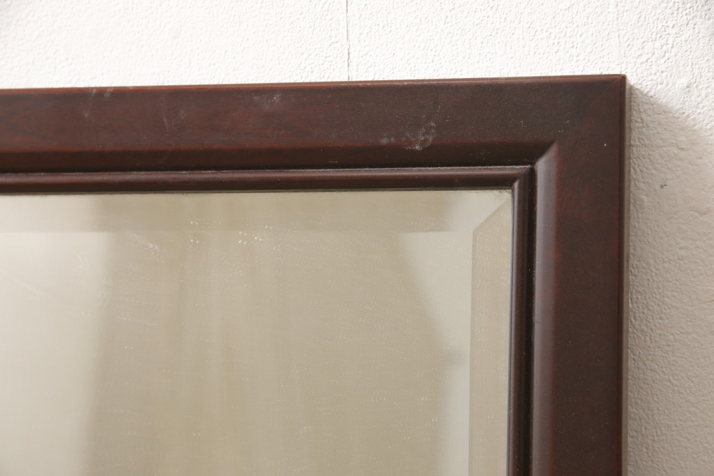 和製ビンテージ　カバ材　シンプルデザインで上品なウォールミラー(壁掛け鏡、ヴィンテージ)(R-057486)