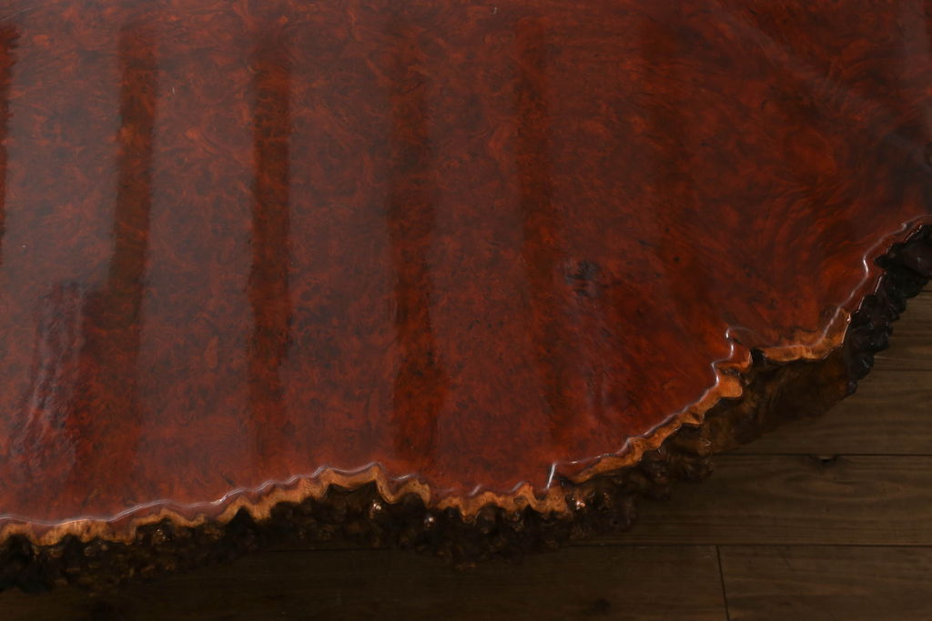 和製ヴィンテージ　特大!!　花梨材(カリン材)　葡萄杢　極厚天板8.5cm　一枚板　存在感抜群の座卓(ローテーブル、センターテーブル、ビンテージ)(R-058339)