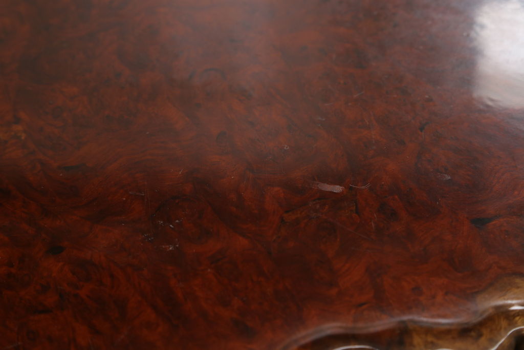 和製ヴィンテージ　特大!!　花梨材(カリン材)　葡萄杢　極厚天板8.5cm　一枚板　存在感抜群の座卓(ローテーブル、センターテーブル、ビンテージ)(R-058339)