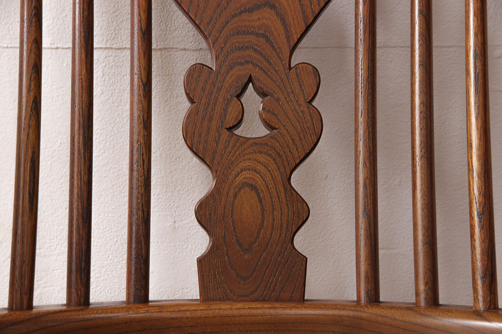 中古　松本民芸家具　ケヤキ材製　木の温もりを感じる上品なボウバックウィンザーチェア(ダイニングチェア、椅子、アームチェア、ウインザーチェア)(R-048093)