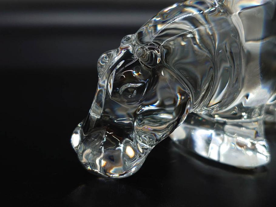 フランス　Baccarat　バカラ　カバ　美しい透明感が魅力の置物3点セット(動物、アニマル、オブジェ、ディスプレイ、フルレッドクリスタルガラス)(R-081480)