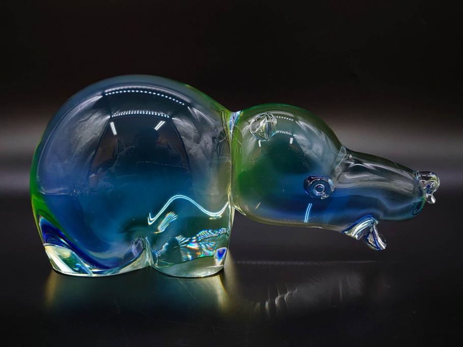 イタリア　V. NASON&C MURANO　ムラノガラス　カバ　愛嬌を感じる置物3点セット(動物、アニマル、ムラーノガラス、ベネチアンガラス、ヴェネチアングラス、オブジェ、ディスプレイ)(R-081481)