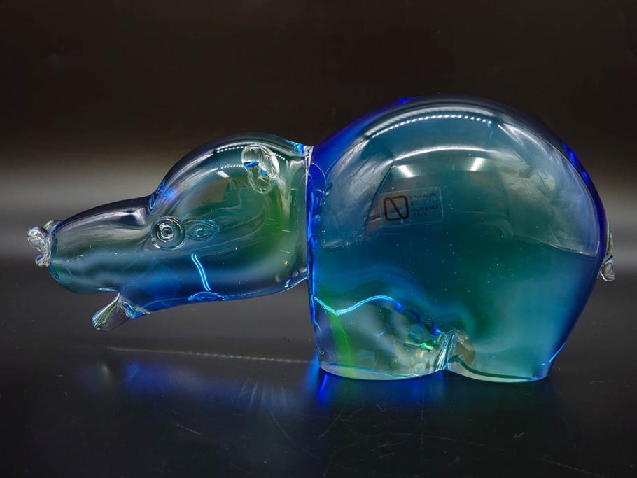 イタリア　V. NASON&C MURANO　ムラノガラス　カバ　愛嬌を感じる置物3点セット(動物、アニマル、ムラーノガラス、ベネチアンガラス、ヴェネチアングラス、オブジェ、ディスプレイ)(R-081481)