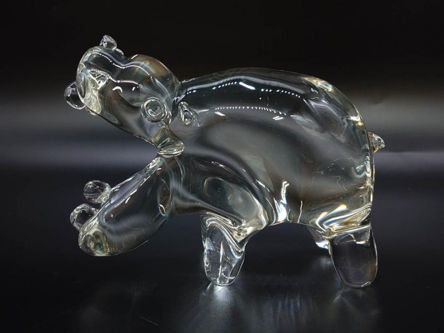 イタリア　V. NASON&C MURANO　ムラノガラス　カバ　愛嬌を感じる置物3点セット(動物、アニマル、ムラーノガラス、ベネチアンガラス、ヴェネチアングラス、オブジェ、ディスプレイ)(R-081481)