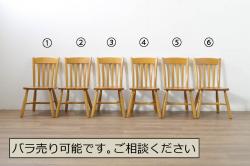 中古　柏木工(カシワ木工、KASHIWA)　楢(ナラ)材　木の温かみある風合いが魅力的なダイニングチェア6脚セット(板座チェア、イス、椅子、バラ売り可能)(R-080674)