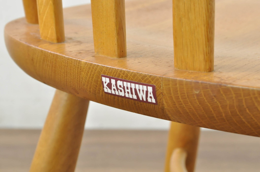 中古　柏木工(カシワ木工、KASHIWA)　楢(ナラ)材　木の温かみある風合いが魅力的なダイニングチェア6脚セット(板座チェア、イス、椅子、バラ売り可能)(R-080674)