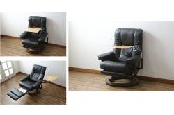中古　極美品　ノルウェー製　EKORNES(エコーネス)　 Mayfair(メイフェア)　Mサイズ　希少!!　電動式フットレスト付きが珍しい!高級感漂うコンピューターテーブル付きストレスレスチェア(クラシックベース、アームチェア、リクライニングチェア、椅子、イス、1人掛けソファ、1Pソファ、北欧、本革、レザー)(定価約50万円)(R-066324)