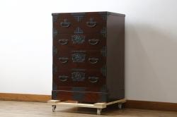 中古　美品　田中家具　重厚感ある佇まいが魅力的な二本松欅箪笥(和タンス、整理箪笥、衣装箪笥、サイドボード、引き出し)(R-081371)