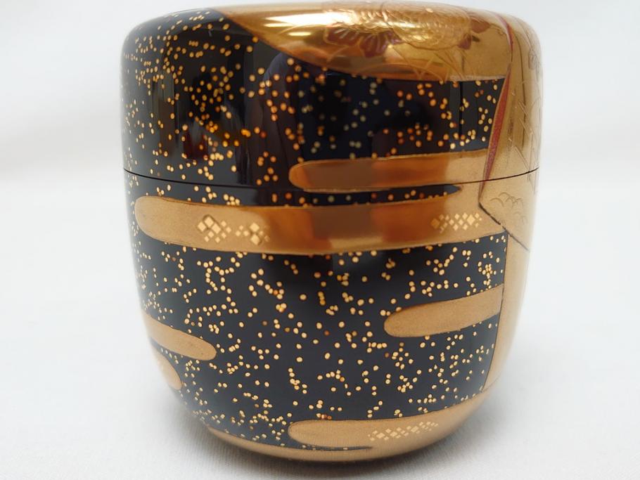 山中漆器　伝統工芸士　蒔絵師　吉田華正(利昭)　誰ヶ袖　秋柄　蒔絵　大棗(共箱付き、鹿の子梨子地、誰が袖、草花、菊、螺鈿)(R-062824)