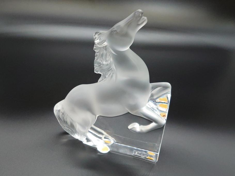 フランス　LALIQUE(ラリック)　クリスタル　跳ね馬　置物(箱なし、ガラス製、オブジェ、インテリア)(R-062827)