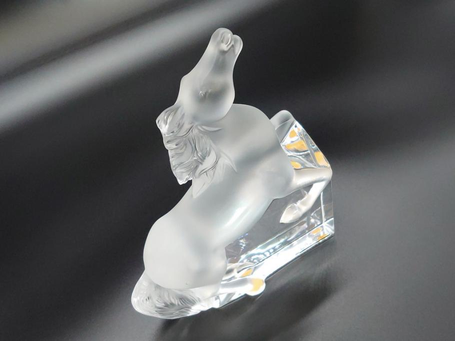 フランス　LALIQUE(ラリック)　クリスタル　跳ね馬　置物(箱なし、ガラス製、オブジェ、インテリア)(R-062827)