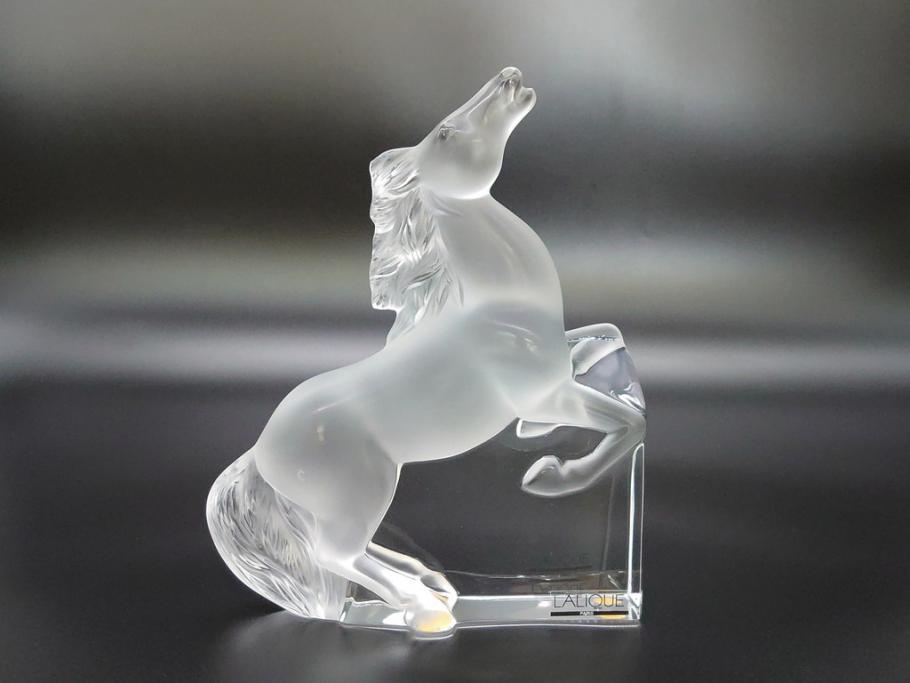 フランス　LALIQUE(ラリック)　クリスタル　跳ね馬　置物(箱なし、ガラス製、オブジェ、インテリア)(R-062827)