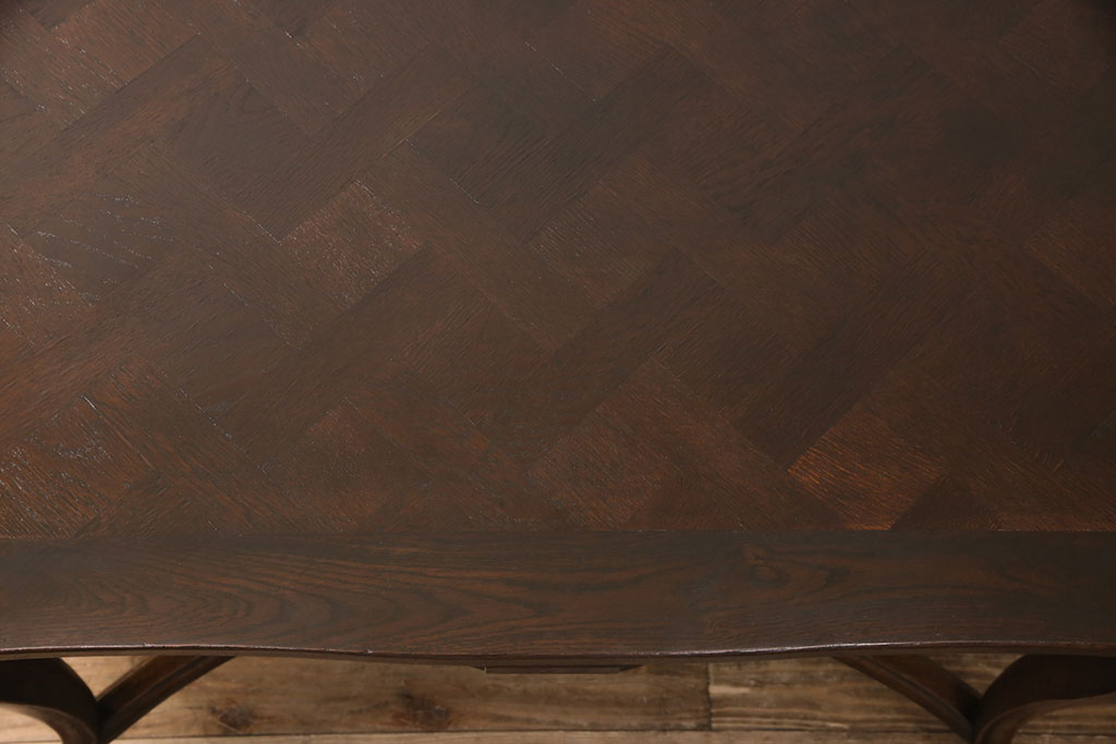 フランスアンティーク　オーク材　パーケット天板がお洒落さを高めるエクステンションテーブル(ダイニングテーブル、ドローリーフテーブル)(R-050212)