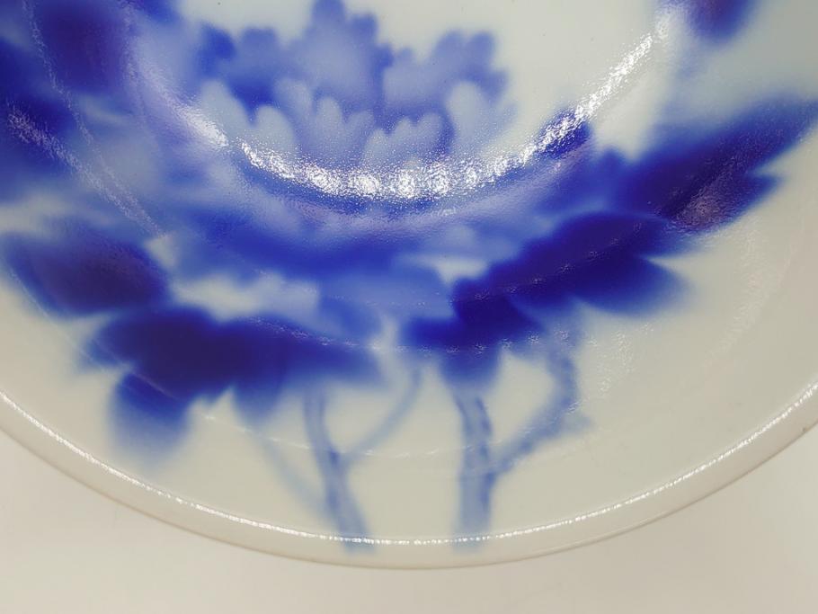 昭和初期　深川製磁　オールド深川　染付　花文　7寸　約21cm　深鉢(和食器、和皿、深皿、七寸)(R-062830)