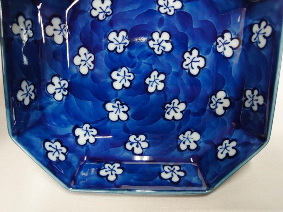 源右衛門窯　有田焼　緑彩葡萄絵　赤絵梅地紋　染付梅鳥　古染風梅紋　染付梅地紋絵割?　食卓に華を添える小鉢5客&中方皿4枚セット(果物、花、向付、深鉢、深皿、角皿、中皿、和皿、和食器、裏印、共箱付き)(R-081492)