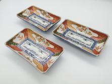 大清光緒年製　色絵染付　四寸皿3枚(伊万里、中国?)(R-052192)