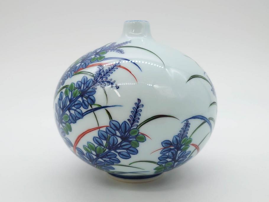 源右衛門窯　有田焼　染錦萩絵　青磁木ノ葉文　染錦筋丸紋　染錦柘榴絵　匠の美技に感嘆する花瓶&湯呑み15客セット(ティファニー?、Tiffany?、花生、花活、花入れ、花器、フラワーベース、湯のみ、ぐい吞み、煎茶、茶器、和食器、)(R-081494)