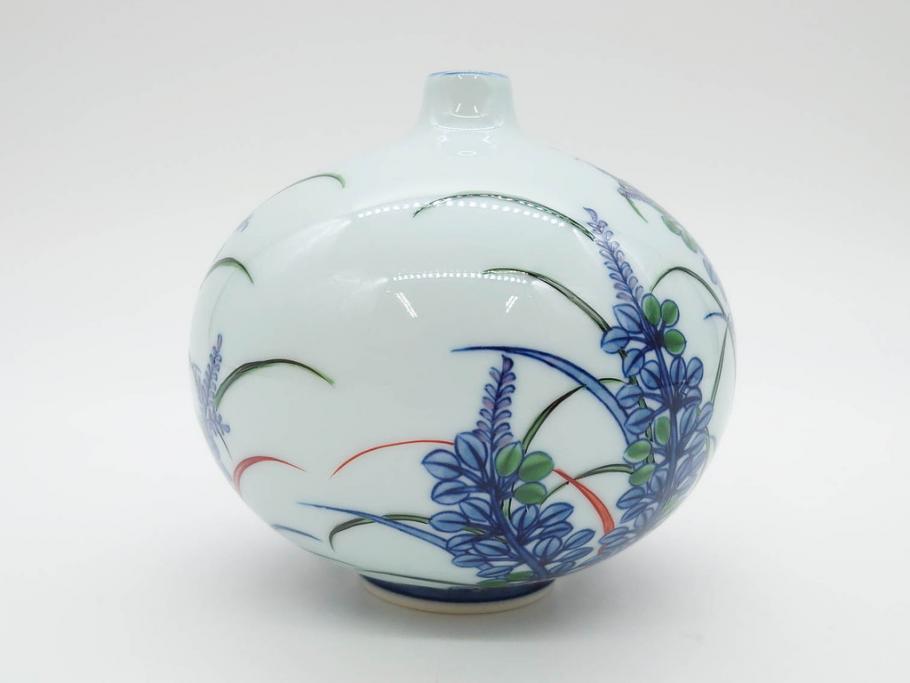 源右衛門窯　有田焼　染錦萩絵　青磁木ノ葉文　染錦筋丸紋　染錦柘榴絵　匠の美技に感嘆する花瓶&湯呑み15客セット(ティファニー?、Tiffany?、花生、花活、花入れ、花器、フラワーベース、湯のみ、ぐい吞み、煎茶、茶器、和食器、)(R-081494)