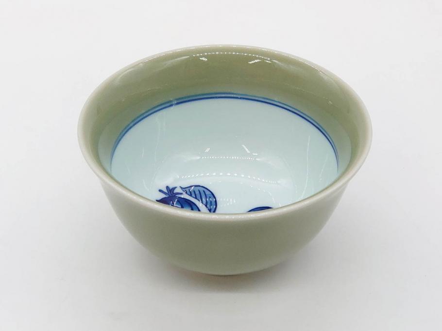 源右衛門窯　有田焼　染錦萩絵　青磁木ノ葉文　染錦筋丸紋　染錦柘榴絵　匠の美技に感嘆する花瓶&湯呑み15客セット(ティファニー?、Tiffany?、花生、花活、花入れ、花器、フラワーベース、湯のみ、ぐい吞み、煎茶、茶器、和食器、)(R-081494)
