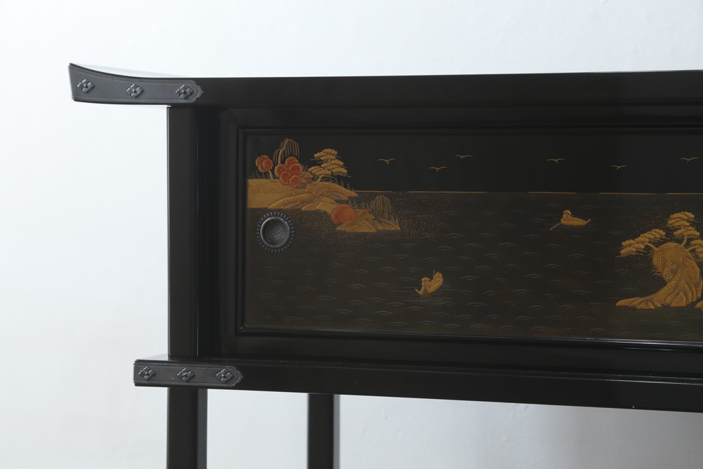 中古　超美品　輪島塗り　漆芸作家　柿木章作　風景の細やかな描写に惹き込まれる飾り棚(茶棚、違い棚、収納棚、戸棚)(定価約1000万円超)(R-071892)