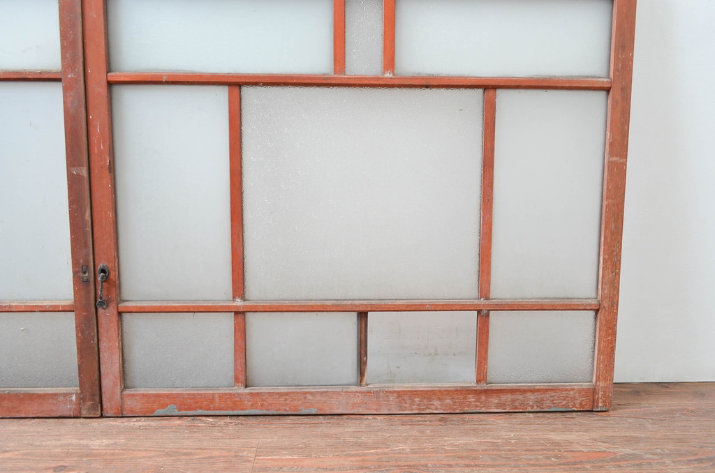 アンティーク建具　レトロな空間作りにおすすめなガラス窓2枚セット(引き戸、ガラス戸)(R-080933)