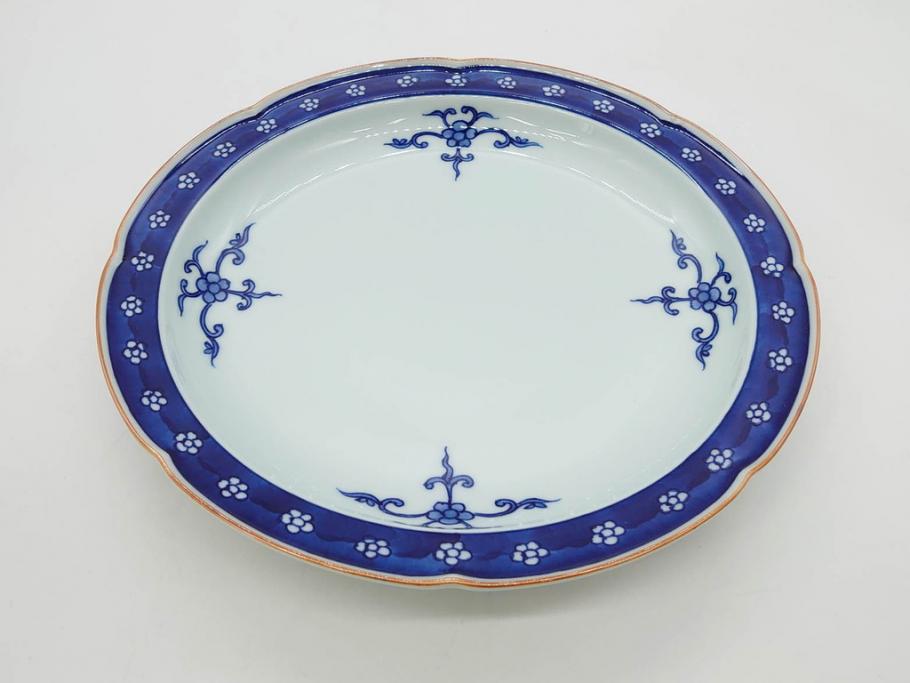 源右衛門窯 有田焼 染付四方唐草 (大)約22cm 7.3寸 (小)約19cm