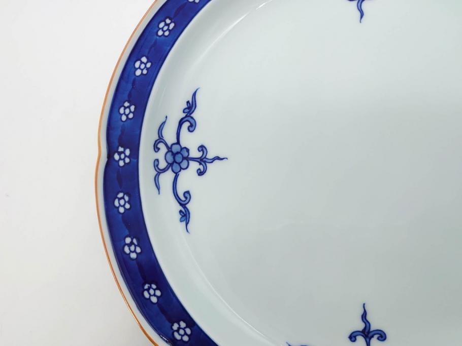 源右衛門窯　有田焼　染付四方唐草　(大)約22cm　7.3寸　(小)約19cm　6.2寸　上品な佇まいの中皿10枚セット(花、取り皿、和皿、和食器、裏印、共箱付き、七寸三分、六寸二分)(R-081496)