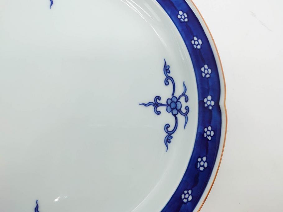 源右衛門窯　有田焼　染付四方唐草　(大)約22cm　7.3寸　(小)約19cm　6.2寸　上品な佇まいの中皿10枚セット(花、取り皿、和皿、和食器、裏印、共箱付き、七寸三分、六寸二分)(R-081496)