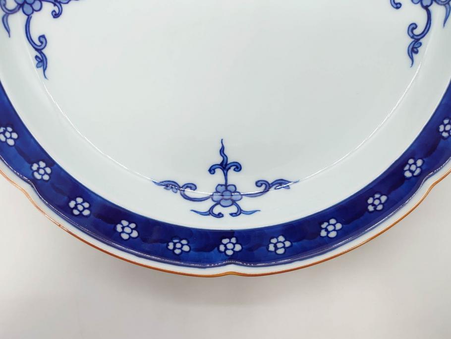 源右衛門窯　有田焼　染付四方唐草　(大)約22cm　7.3寸　(小)約19cm　6.2寸　上品な佇まいの中皿10枚セット(花、取り皿、和皿、和食器、裏印、共箱付き、七寸三分、六寸二分)(R-081496)