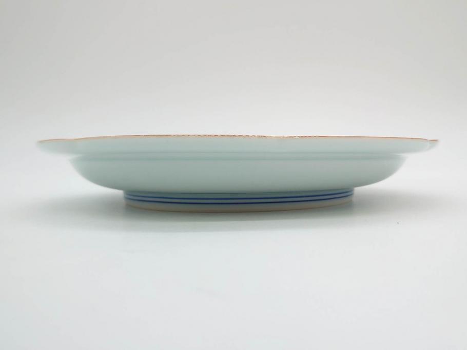 源右衛門窯　有田焼　染付四方唐草　(大)約22cm　7.3寸　(小)約19cm　6.2寸　上品な佇まいの中皿10枚セット(花、取り皿、和皿、和食器、裏印、共箱付き、七寸三分、六寸二分)(R-081496)