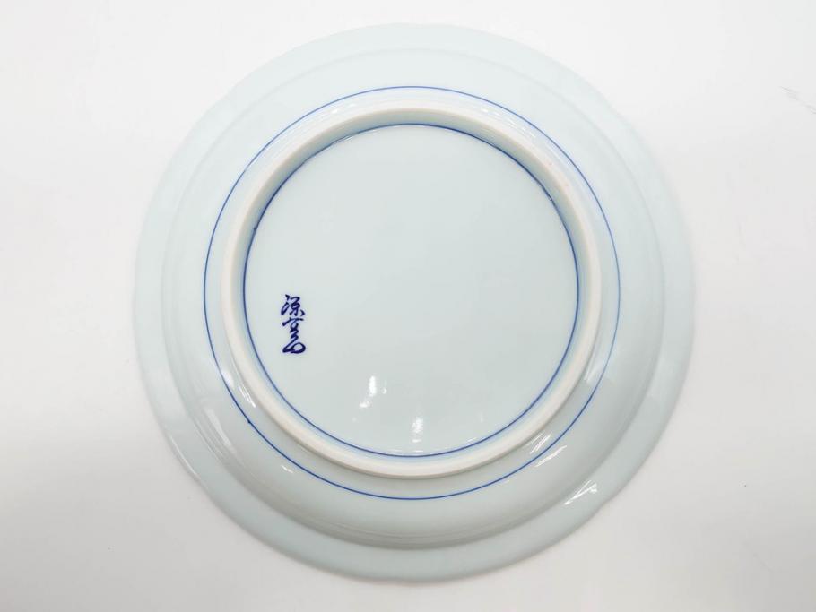 源右衛門窯　有田焼　染付四方唐草　(大)約22cm　7.3寸　(小)約19cm　6.2寸　上品な佇まいの中皿10枚セット(花、取り皿、和皿、和食器、裏印、共箱付き、七寸三分、六寸二分)(R-081496)