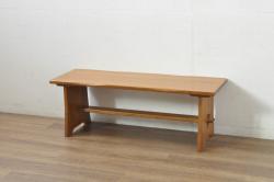 中古　希少な廃番品　飛騨清見工房(HIDA　kiyomi koubou)(大日家具工業)　楢(ナラ)材　無垢　ナラ無垢材がふんだんに使用されたくさびベンチ(長椅子、ダイニングチェア、板座チェア)(定価約8万円)(R-080670)