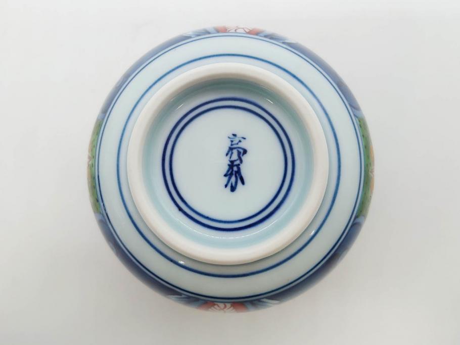 田代亮秀　有田焼　染錦　図変わり　約8.3cm　2.7寸　繊細な絵付けが見事な蒸茶碗6客セット(動物、果物、花割、野苺唐草、群鹿、梅花丸紋、裏印、和食器、共箱付き、二寸七分)(R-081498)