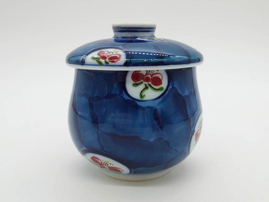 田代亮秀　有田焼　染錦　図変わり　約8.3cm　2.7寸　繊細な絵付けが見事な蒸茶碗6客セット(動物、果物、花割、野苺唐草、群鹿、梅花丸紋、裏印、和食器、共箱付き、二寸七分)(R-081498)