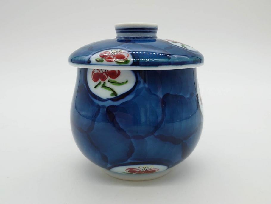 田代亮秀　有田焼　染錦　図変わり　約8.3cm　2.7寸　繊細な絵付けが見事な蒸茶碗6客セット(動物、果物、花割、野苺唐草、群鹿、梅花丸紋、裏印、和食器、共箱付き、二寸七分)(R-081498)
