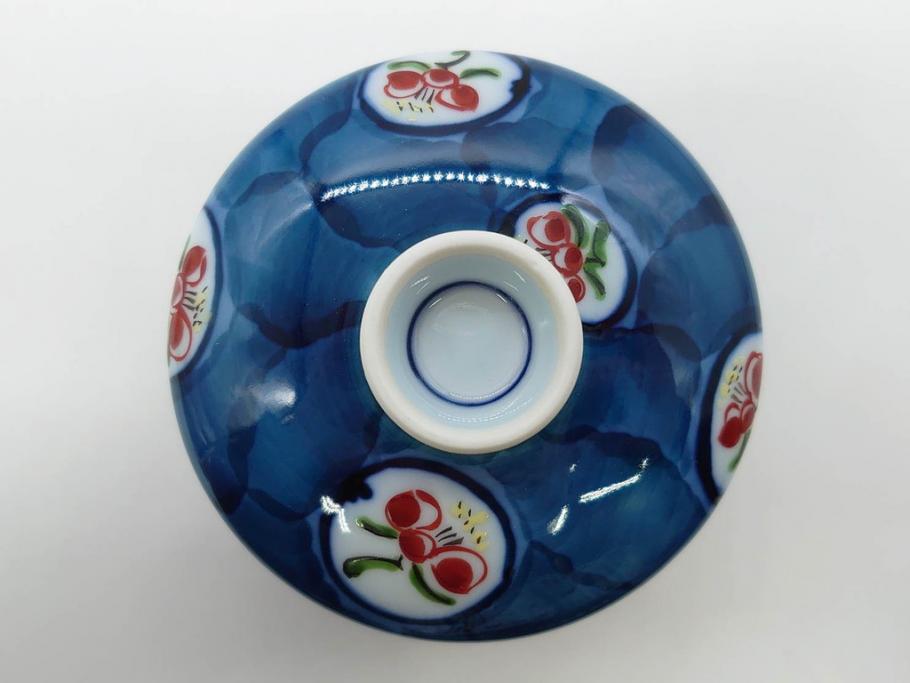 田代亮秀　有田焼　染錦　図変わり　約8.3cm　2.7寸　繊細な絵付けが見事な蒸茶碗6客セット(動物、果物、花割、野苺唐草、群鹿、梅花丸紋、裏印、和食器、共箱付き、二寸七分)(R-081498)