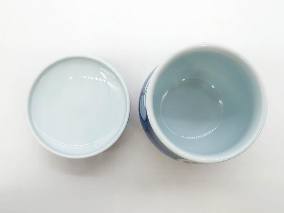 田代亮秀　有田焼　染錦　図変わり　約8.3cm　2.7寸　繊細な絵付けが見事な蒸茶碗6客セット(動物、果物、花割、野苺唐草、群鹿、梅花丸紋、裏印、和食器、共箱付き、二寸七分)(R-081498)