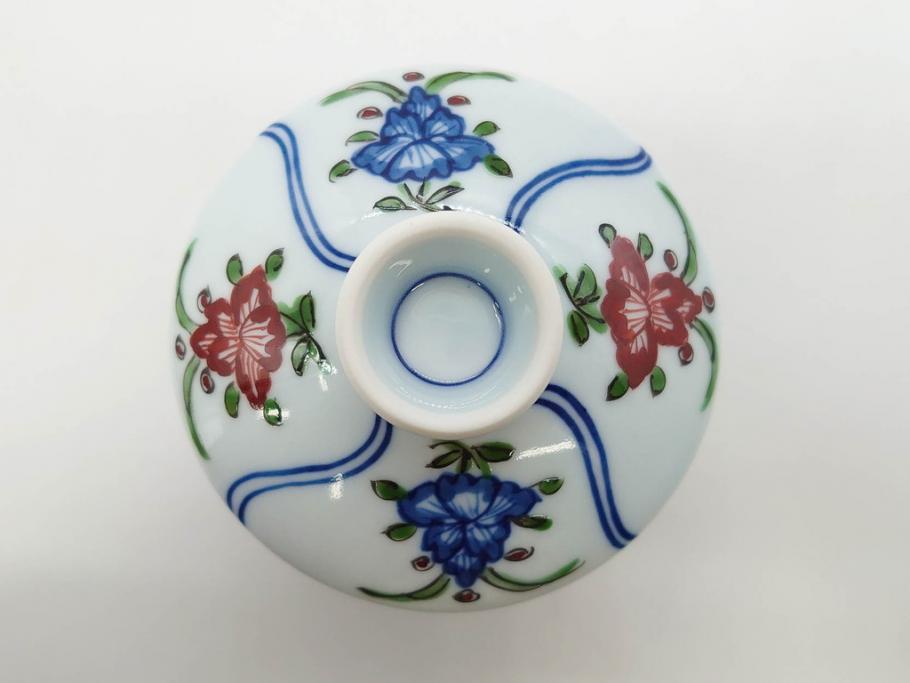 田代亮秀　有田焼　染錦　図変わり　約8.3cm　2.7寸　繊細な絵付けが見事な蒸茶碗6客セット(動物、果物、花割、野苺唐草、群鹿、梅花丸紋、裏印、和食器、共箱付き、二寸七分)(R-081498)