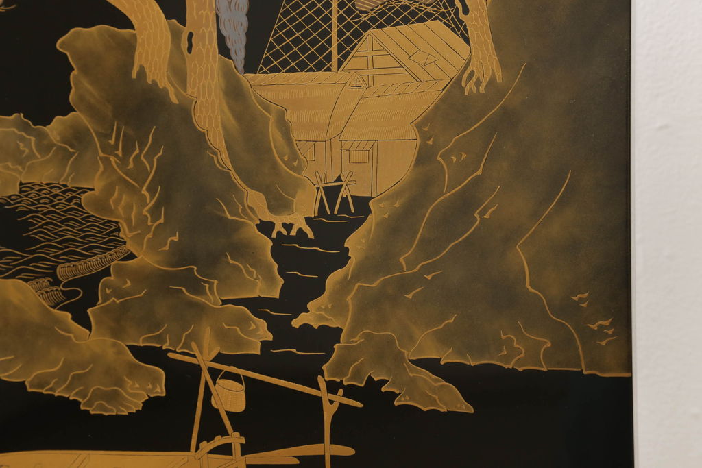 中古　輪島塗り　和の風情あふれる衝立て(仕切り、パーテーション、つい立て)(定価約180万円)(R-061046)