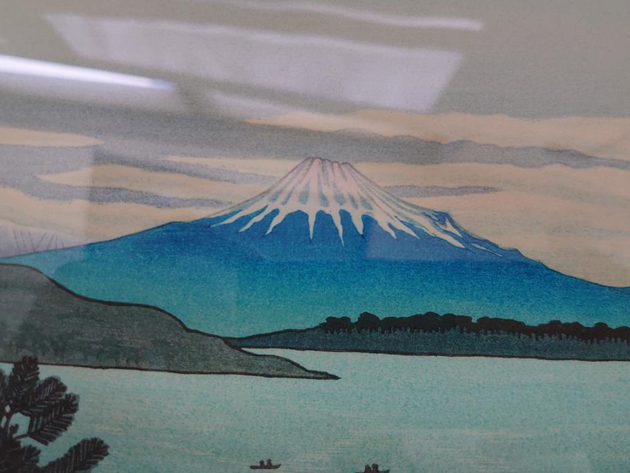 奥山儀八郎　木版画　日本風景版画　由井さった峠　富士山　駿河湾(絵画、多色刷、額装、由比)(R-062890)