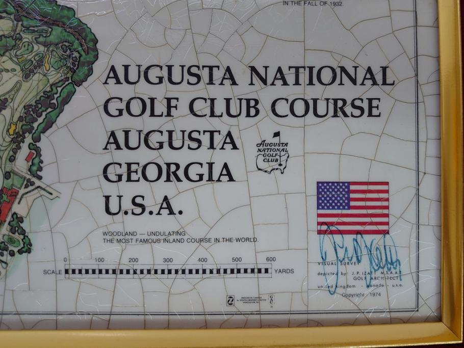 アメリカ　AUGUSTA NATIONAL GOLF CLUB COURSE(オーガスタ　ナショナルゴルフクラブ　コース)　ゴルフコース　マップ　J.P.IZATT(James Paterson IZATT、ジェームズ・パターソン・アイザット)(地図、額装)(R-062891)