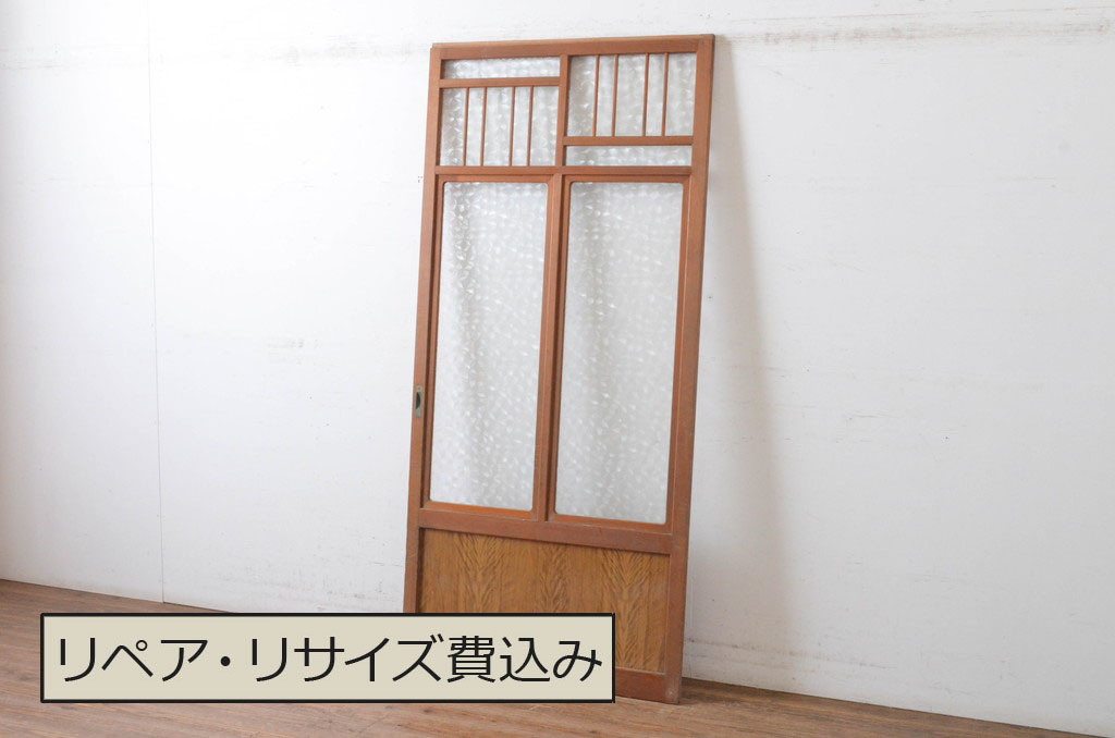 ビンテージ建具　昭和レトロ　かわいいデザインが魅力のガラス戸1枚(引き戸、ヴィンテージ)(R-065516)