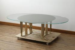 中古　美品　Cassina(カッシーナ)　476-15　BOBOLI(ボボリ)　ガラス天板　個性溢れるデザインが魅力のオーバルローテーブル(リビングテーブル、センターテーブル)(定価約68万円)(R-075201)