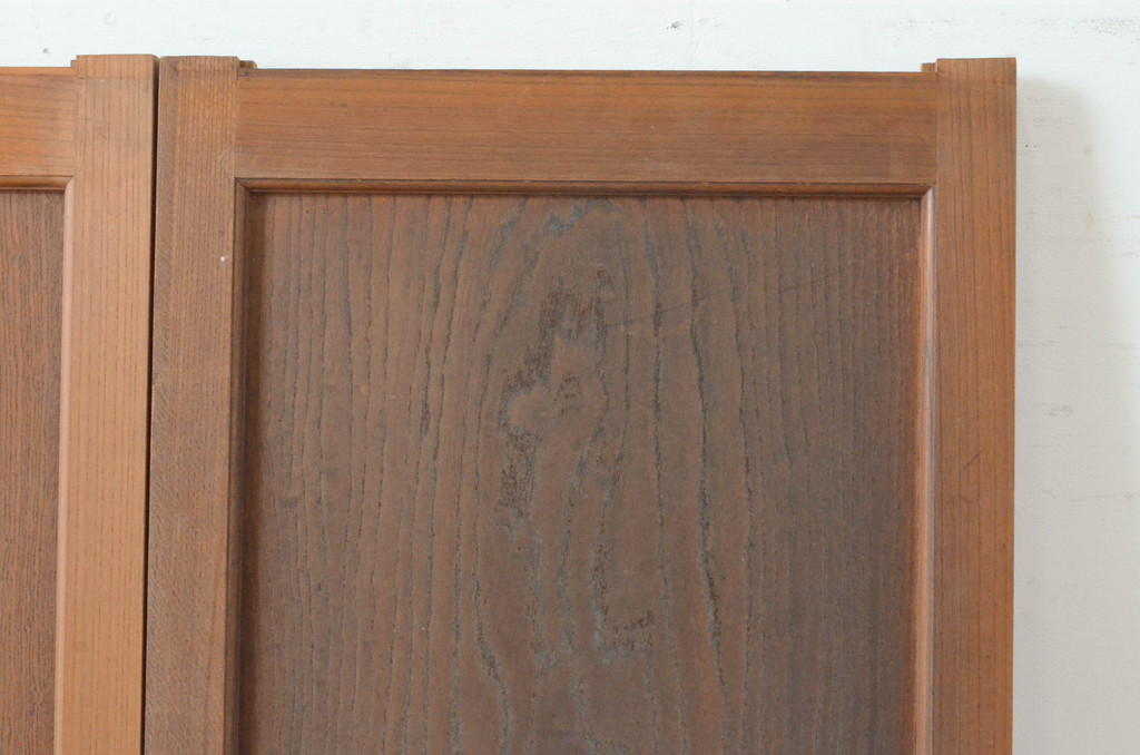 アンティーク建具　総欅(ケヤキ)材　1枚板のシンプルな引き戸2枚セット(板戸、窓)(R-065530)